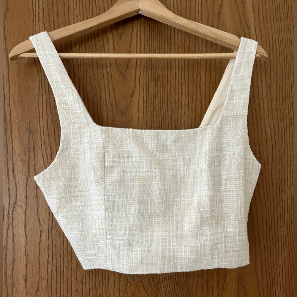 Abercrombie & Fitch White Textured Crop Top